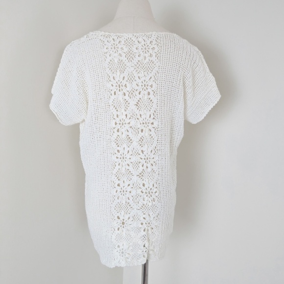 Crochet Button Down Cardigan Short Sleeve See-through Floral - Picture 10 of 10